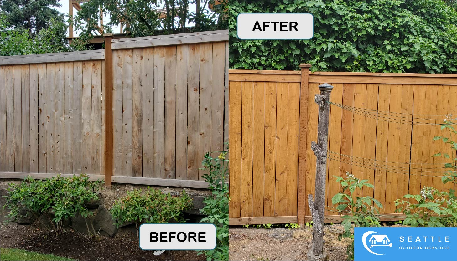 A wooden fence being stained